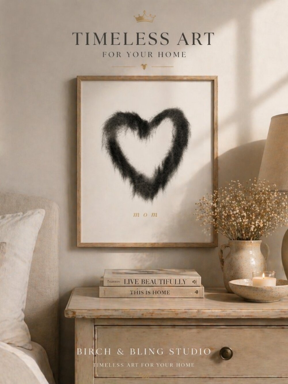 NEW Hand-Drawn Charcoal Heart Print, Minimalist Mom Wall Art, Mother's Day 8x10" - Picture 6 of 10